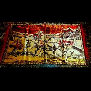 Vintage Mid-Century Velvet Bull & Matador Wall Tapestry